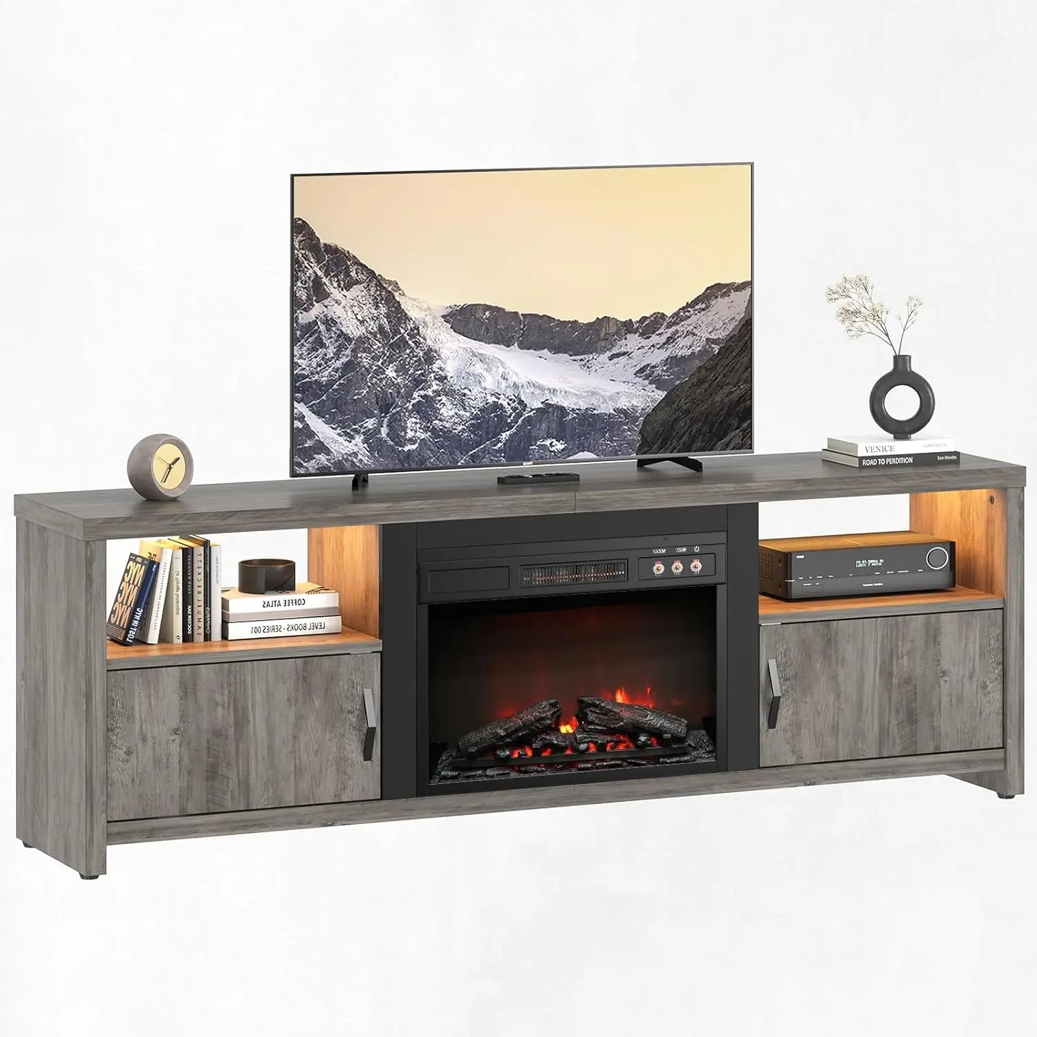 70" Electric Fireplace TV Stand for TVs Up to 75", Modern Fireplace Entertainment Center with Storage Cabinets, LED, Customized