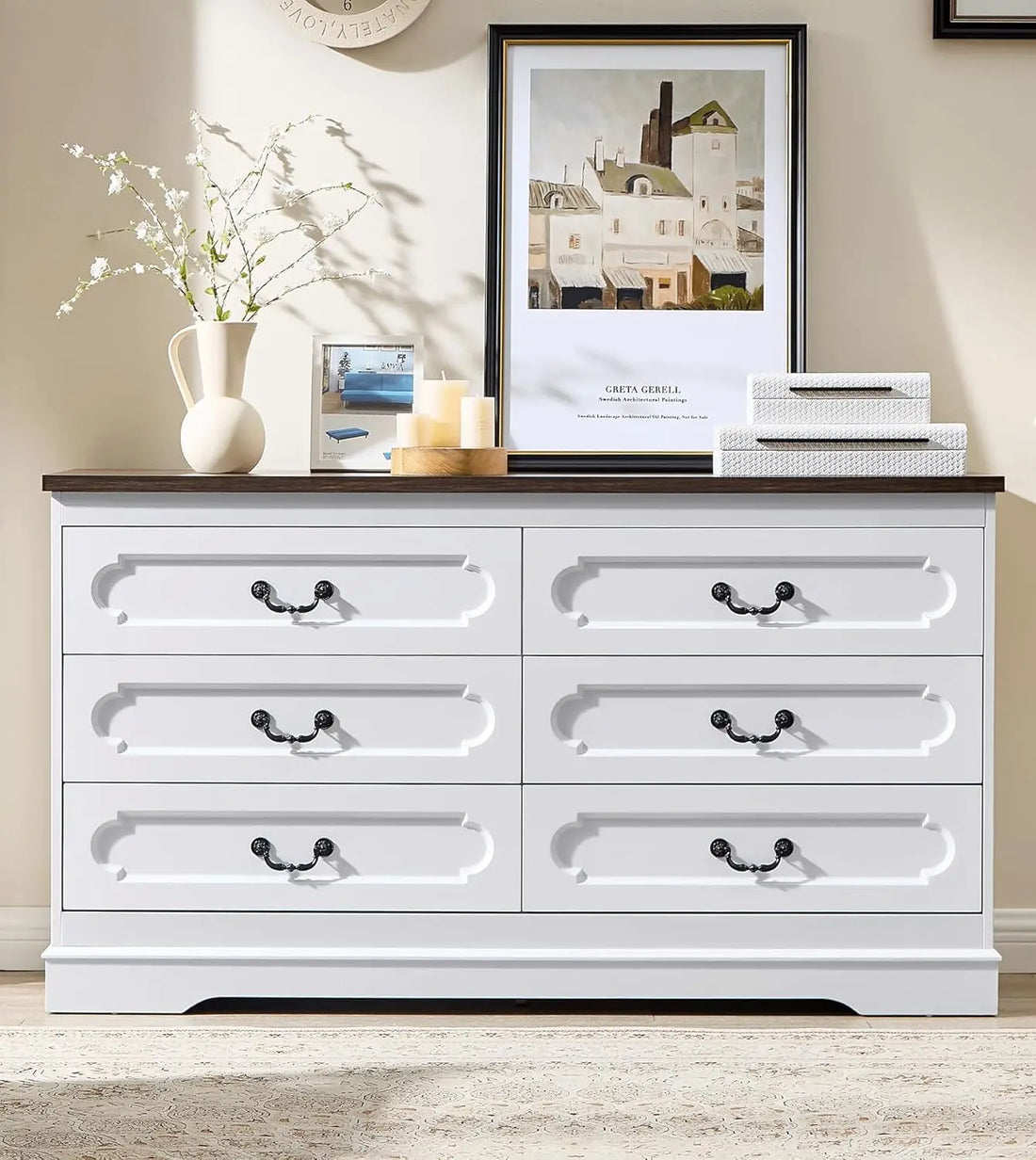 Dresser for Bedroom Farmhouse Cherry Wood Chest of Drawers for Bedroom Dresser, Rustic Wide Drawers Dressers