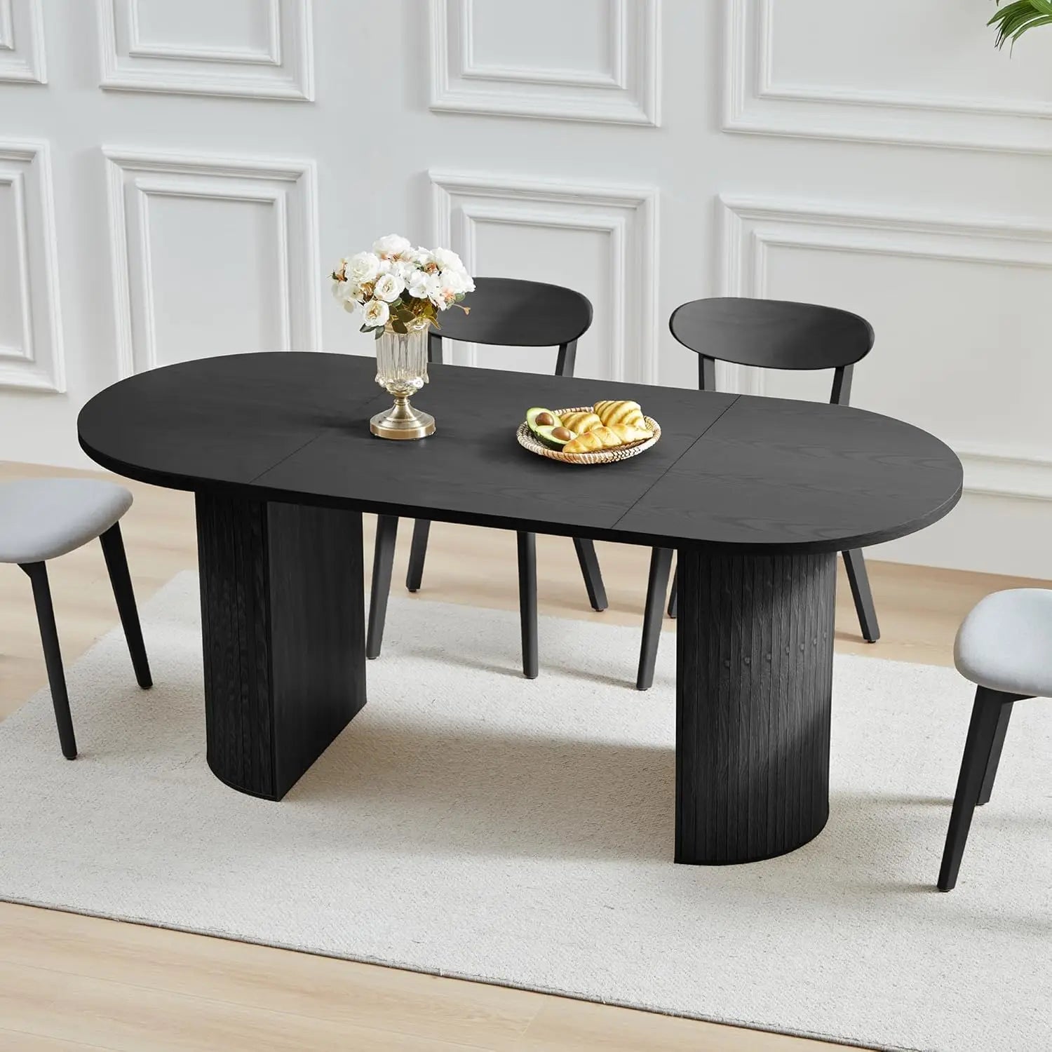 41 in-78 in Extendable Dining Room Table for 4-8, Round Expandable Kitchen Table with Fluted Base, Modern Farmhouse, Customized