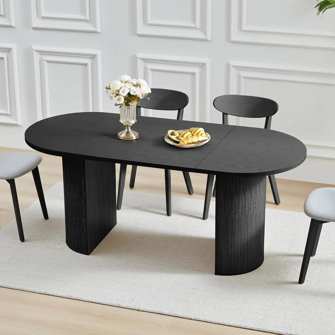 41 in-78 in Extendable Dining Room Table for 4-8, Round Expandable Kitchen Table with Fluted Base, Modern Farmhouse, Customized