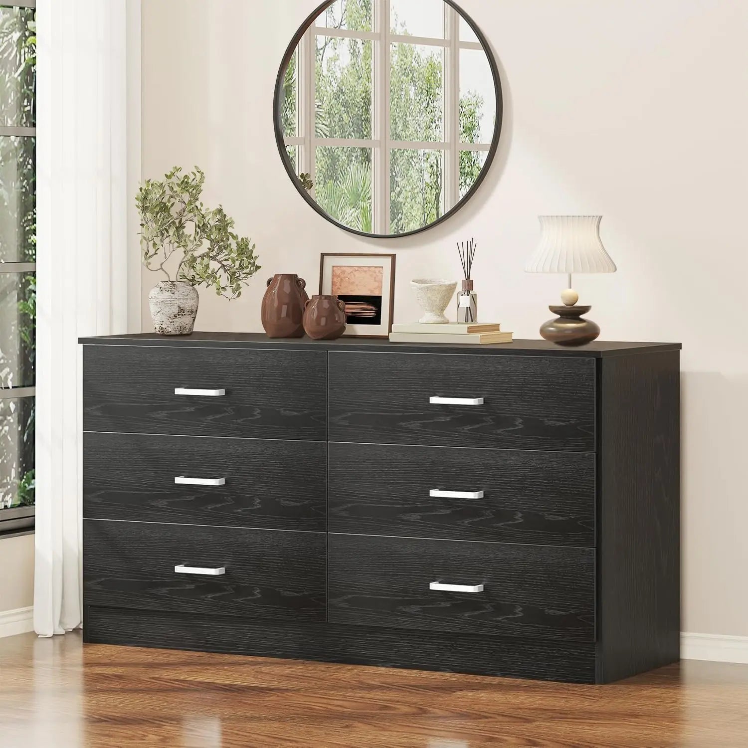 Dresser for Bedroom, 6 Drawer Double Dresser, Modern Chest of Drawers with Deep Drawers, TV Stand Large Storage Organizer