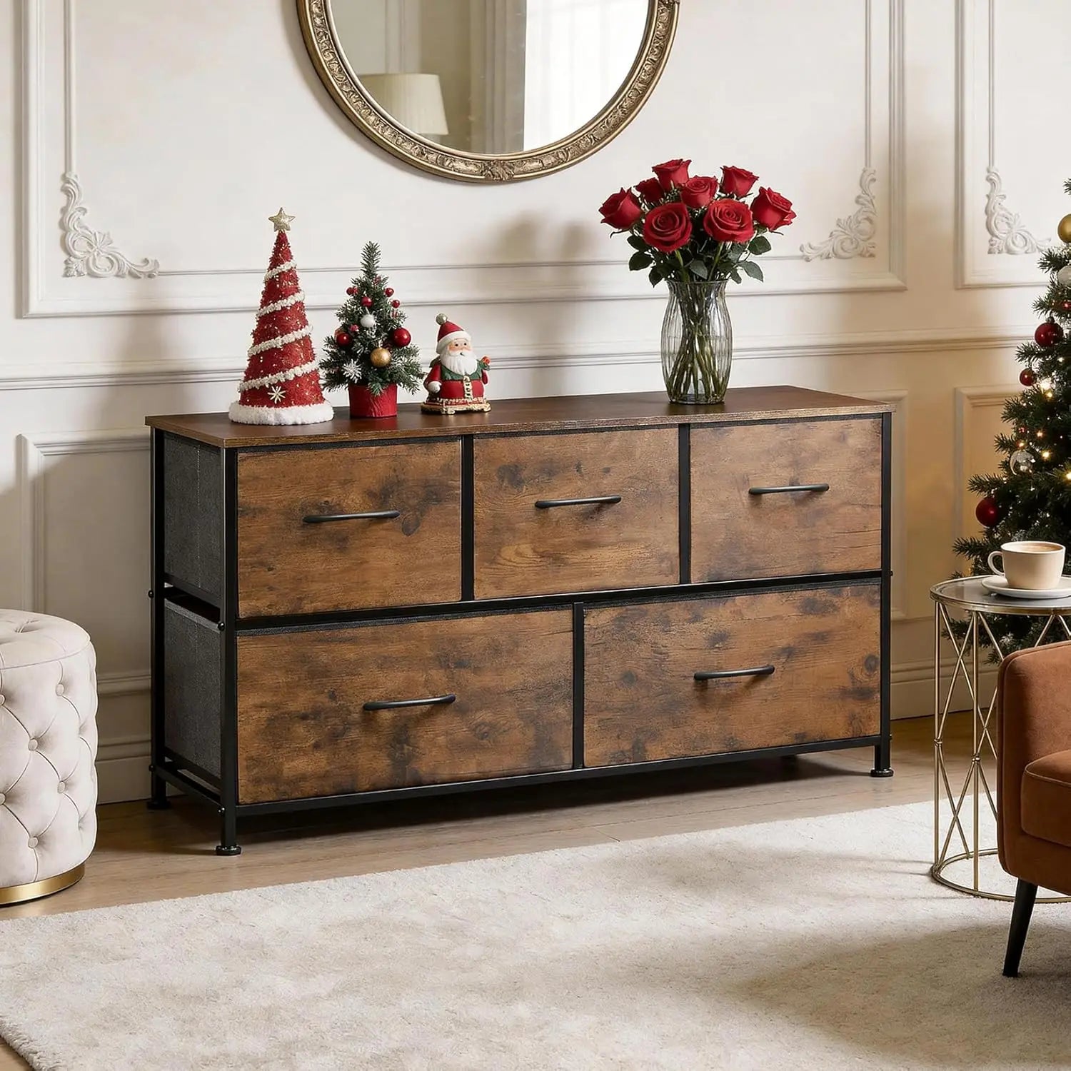 5-Drawer Fabric Chest of Drawers Sturdy Metal Frame 100cm Wide Ample Storage for Bedroom, Dressing Room, Hallway
