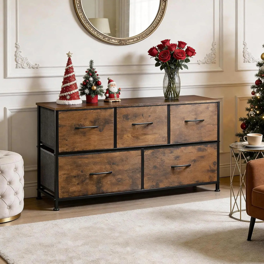 5-Drawer Fabric Chest of Drawers Sturdy Metal Frame 100cm Wide Ample Storage for Bedroom, Dressing Room, Hallway
