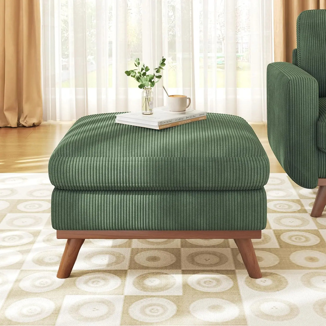 97" L-Shape Modular Sectional Sofa 3-Seat Corduroy Movable Ottoman Living Room Green, Customized