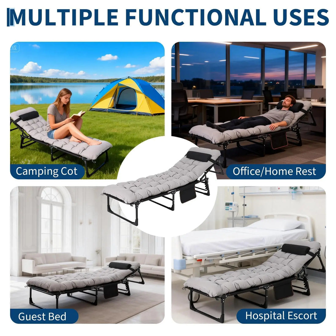 Portable Camping Cot for Adults, Folding Sleeping Cot with Removable Thick Mattress & Carry Bag, Double Layer Oxford Camping Bed