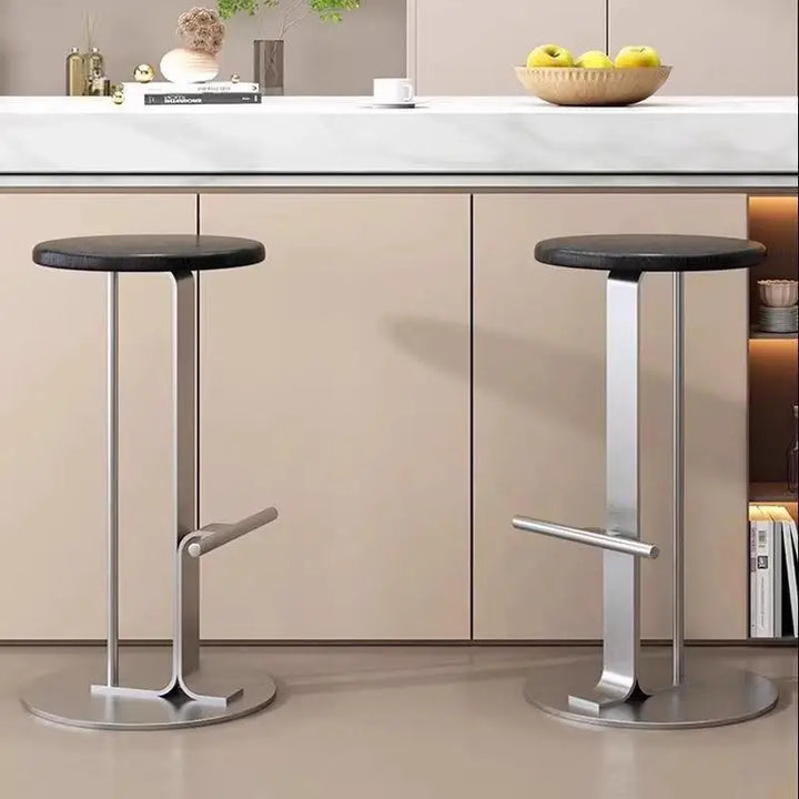 ‌Scandinavian Bar Stools, Solid Wood & Iron Height-Adjustable, Wide Base Counter Seats, Bistro-Grade Home Bar Furniture