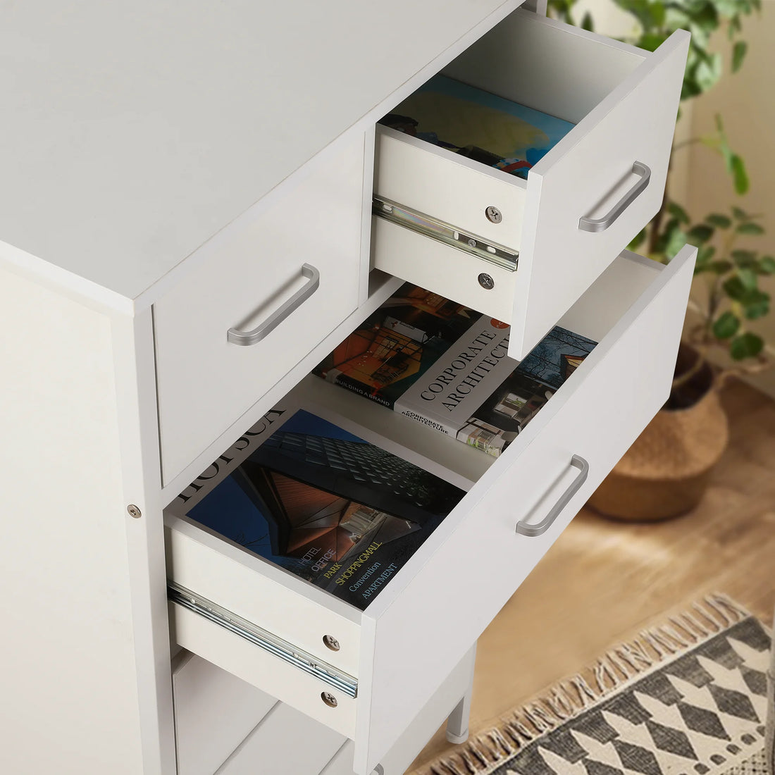 Chest of 6 Drawers, Drawer Dresser storage organizer for Bedroom, Living Room, Storage Cabinet Dresser with Steel Frame, White