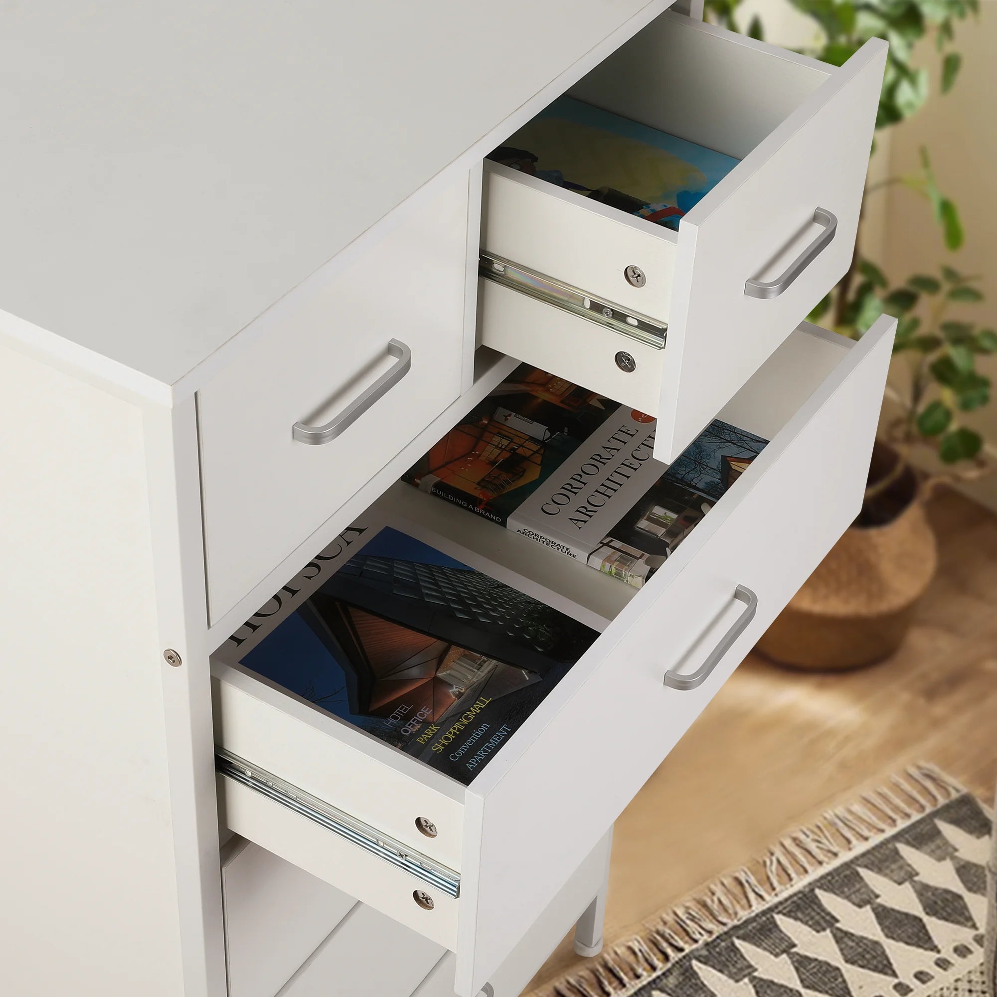 Chest of 6 Drawers, Drawer Dresser storage organizer for Bedroom, Living Room, Storage Cabinet Dresser with Steel Frame, White