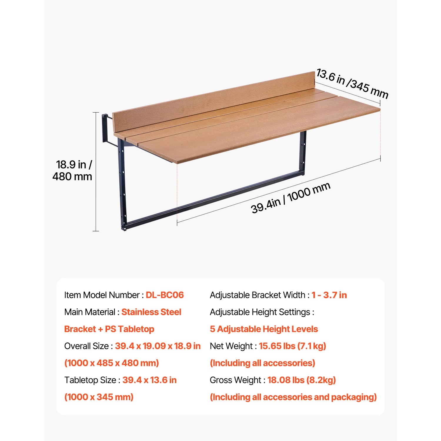 SucceBuy Balcony Hanging Table Folding Balcony Railing Table Outdoor Balcony Bar Table for Railings Serving Table for Patio Deck