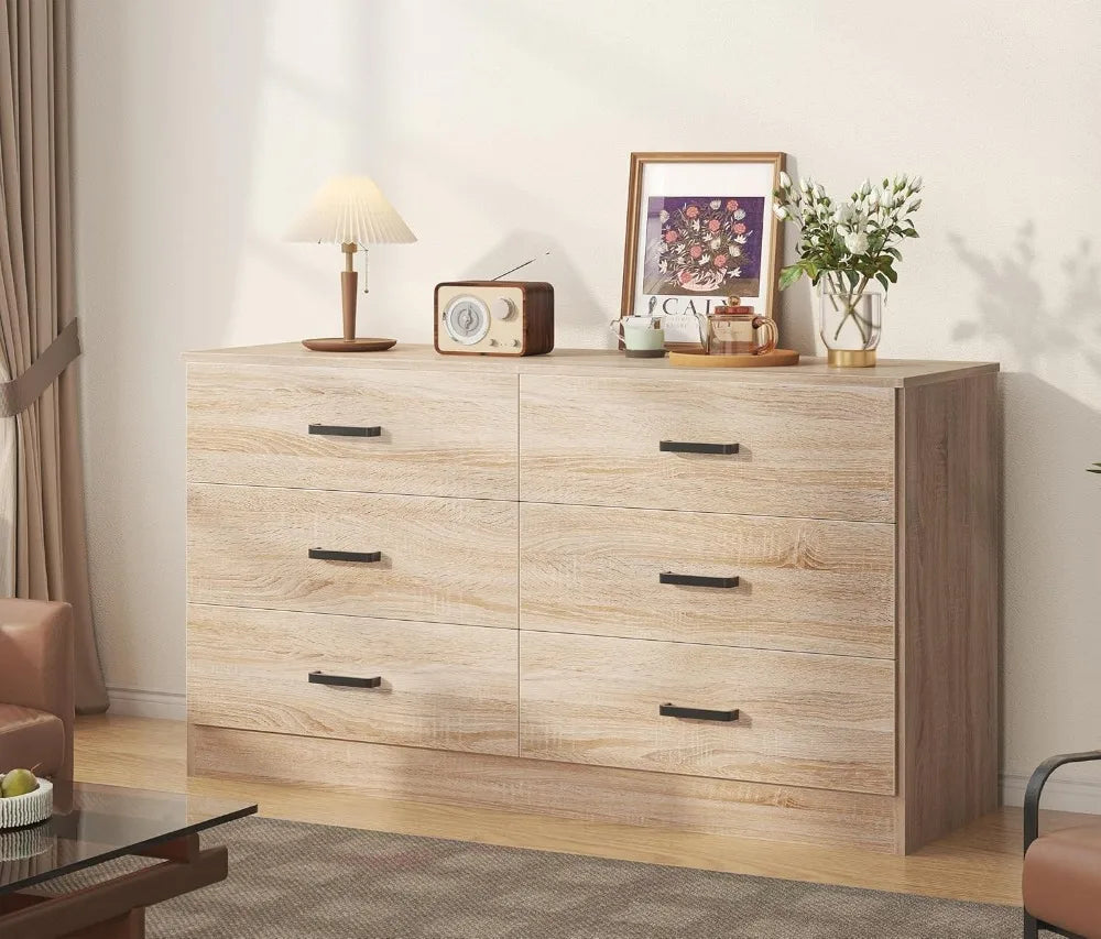 Dresser for Bedroom, 6 Drawer Double Dresser, Modern Chest of Drawers with Deep Drawers, TV Stand Large Storage Organizer