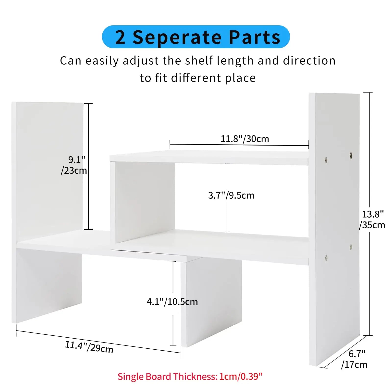 Desktop Shelf Organizer, Adjustable Wood Office Storage Rack, Counter Display Small Bookshelf for Home/Office/School(White)