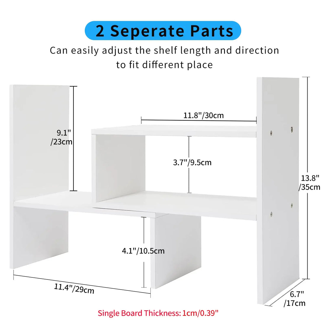 Desktop Shelf Organizer, Adjustable Wood Office Storage Rack, Counter Display Small Bookshelf for Home/Office/School(White)