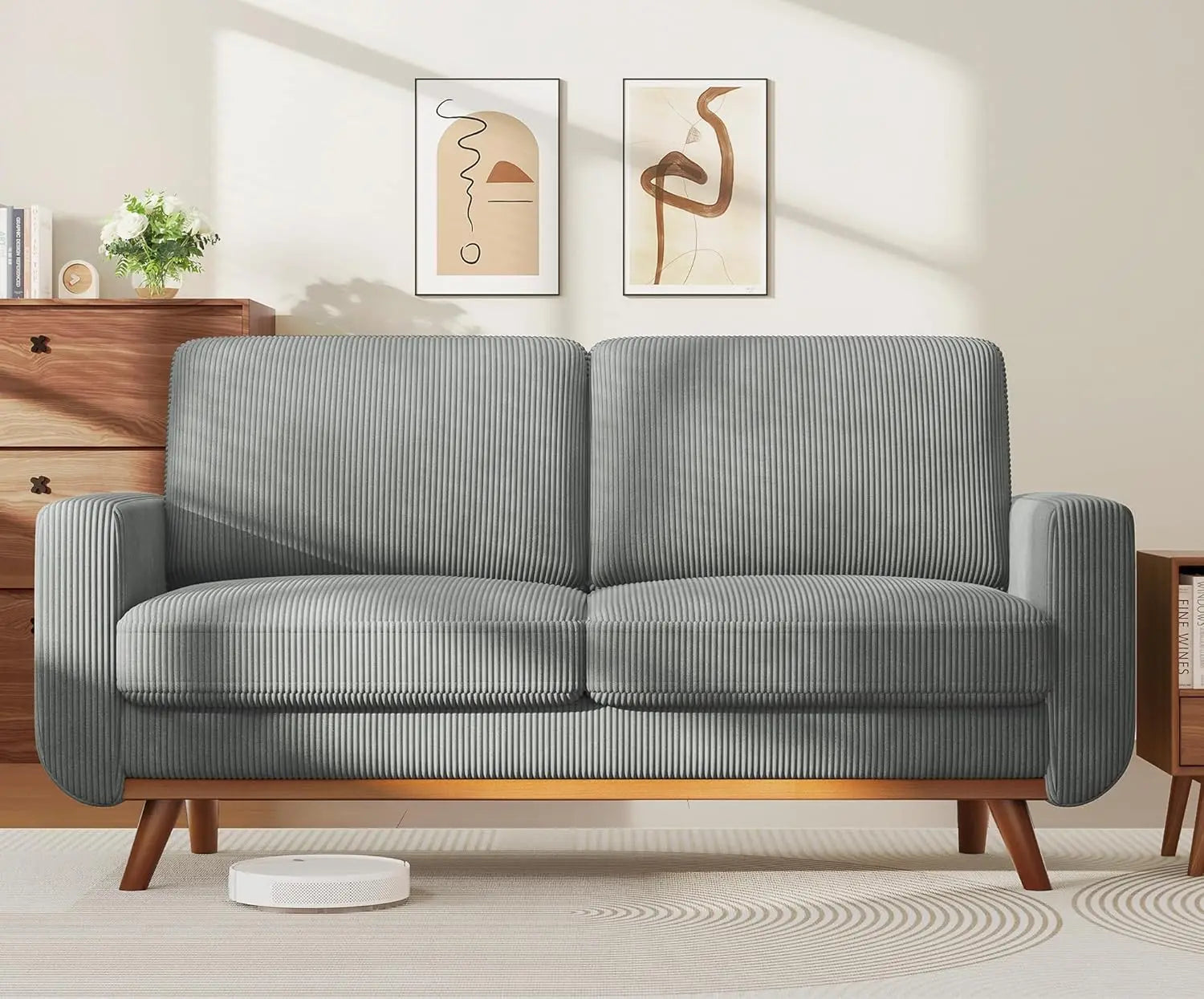 97" L-Shape Modular Sectional Sofa 3-Seat Corduroy Movable Ottoman Living Room Green, Customized