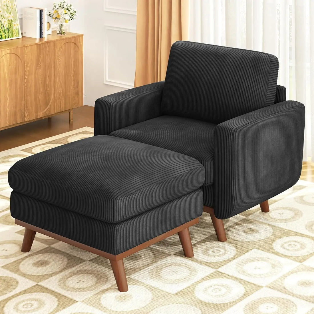 97" L-Shape Modular Sectional Sofa 3-Seat Corduroy Movable Ottoman Living Room Green, Customized