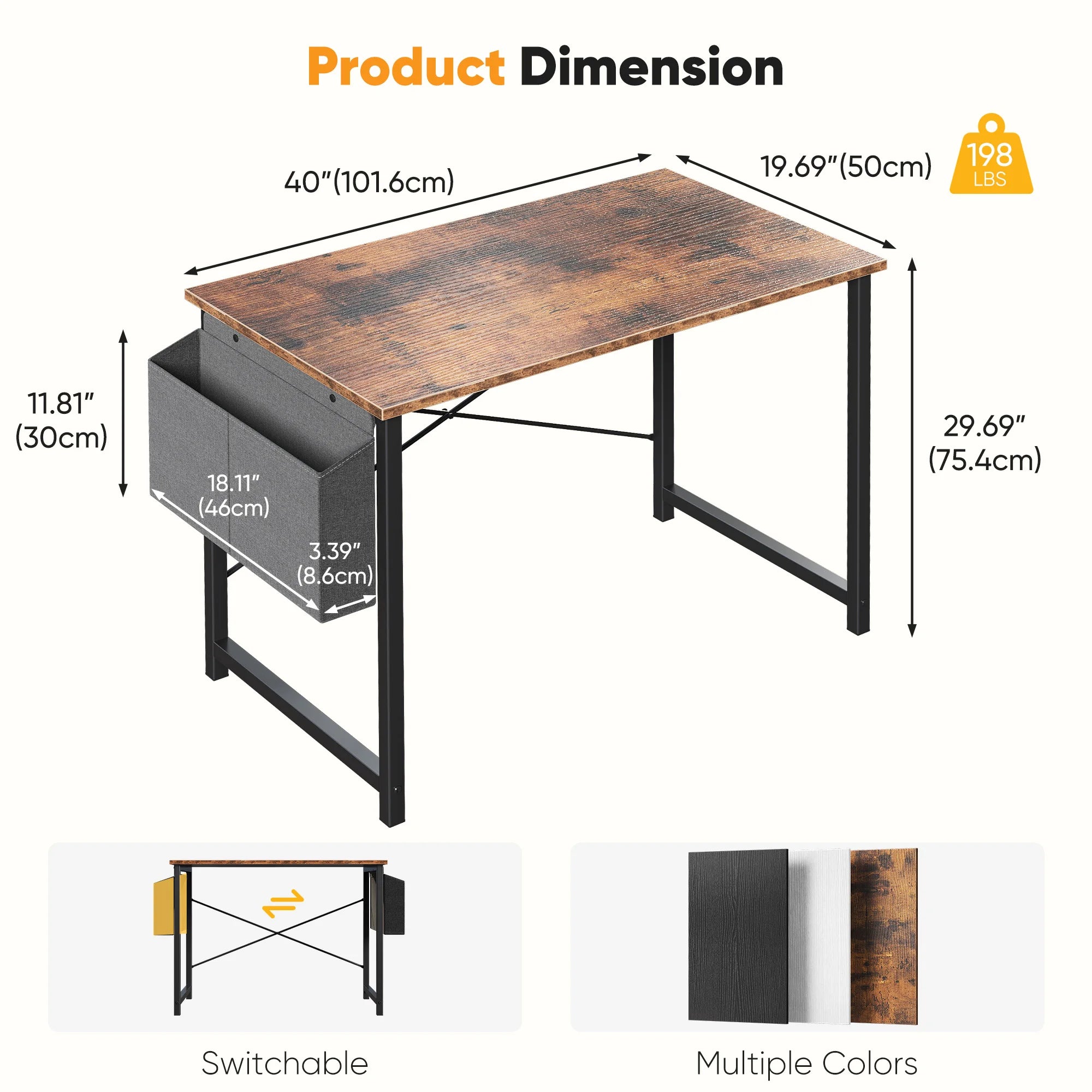 31IN to 55IN Computer Office Desk Writing Study Office Gaming Table with Storage Bag Metal Frame Wood Tabletop Easy Assembly