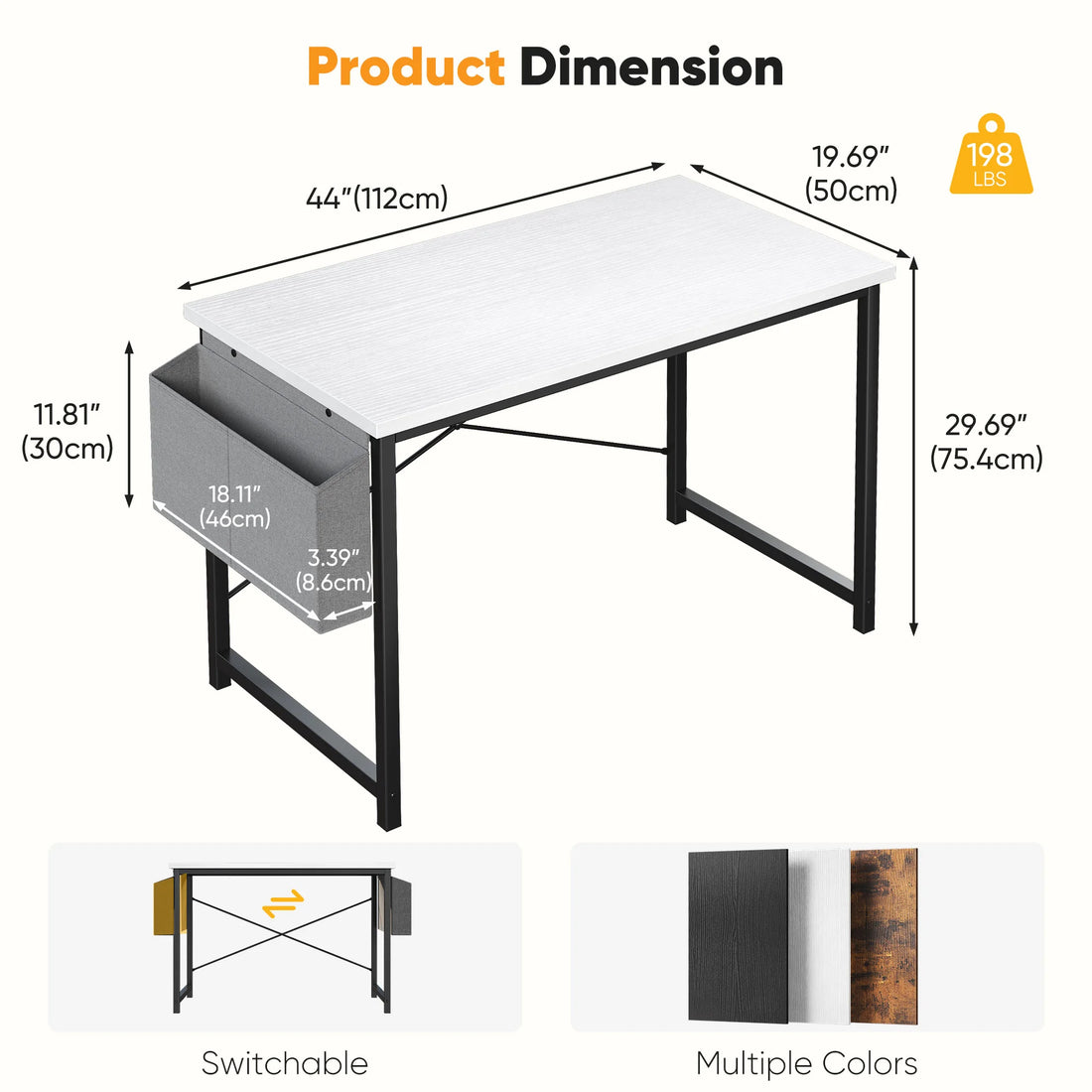 31IN to 55IN Computer Office Desk Writing Study Office Gaming Table with Storage Bag Metal Frame Wood Tabletop Easy Assembly