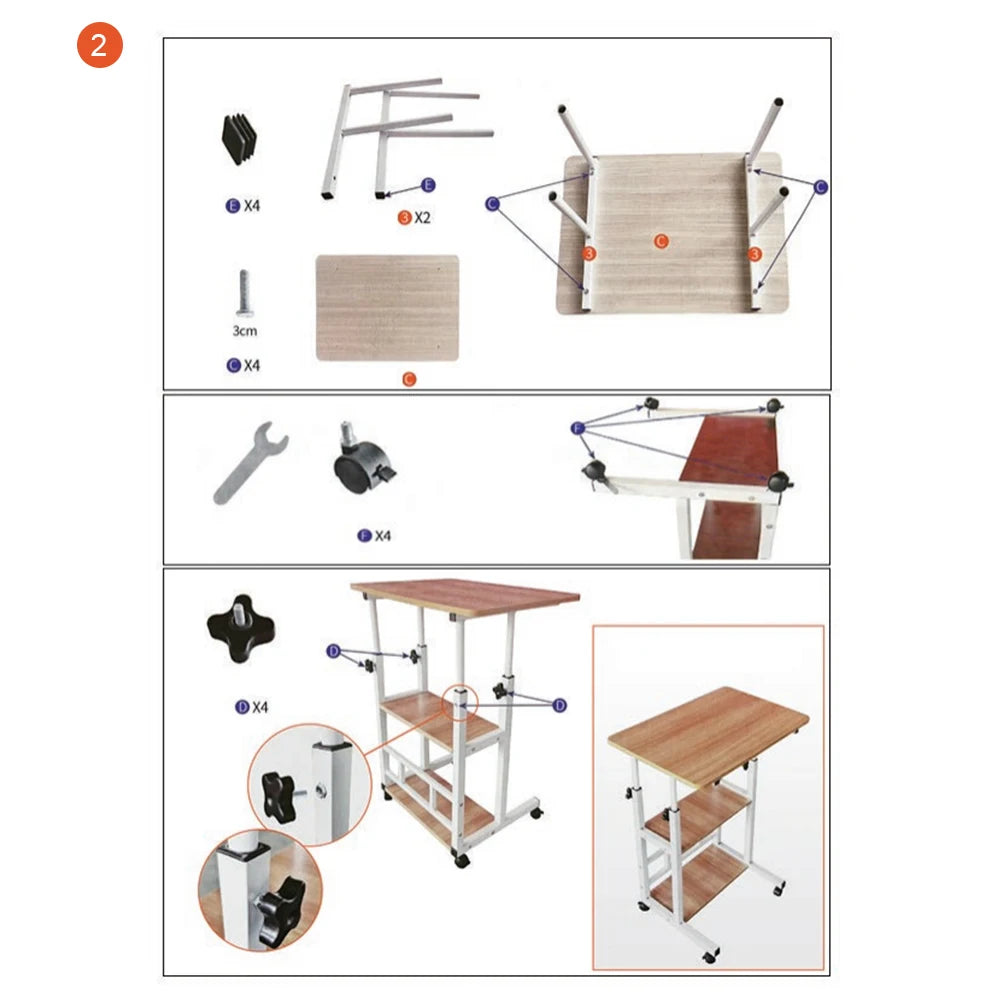 Laptop Desk Height Adjustable Tabletop Mobile Stand with 360° Rolling Swivel Wheel Bedside Table Laptop Desk for Home Office