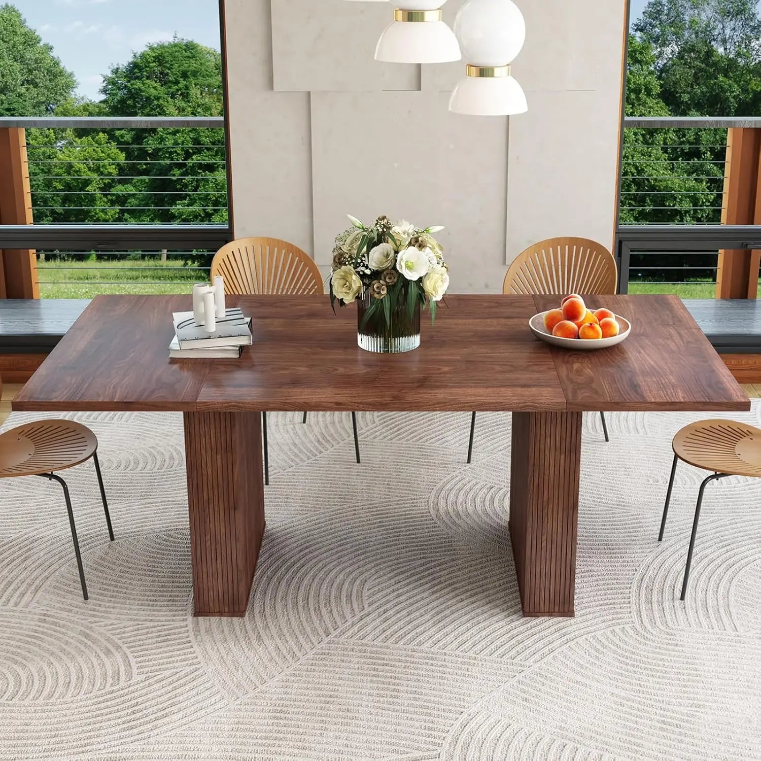41 in-78 in Extendable Dining Room Table for 4-8, Round Expandable Kitchen Table with Fluted Base, Modern Farmhouse, Customized
