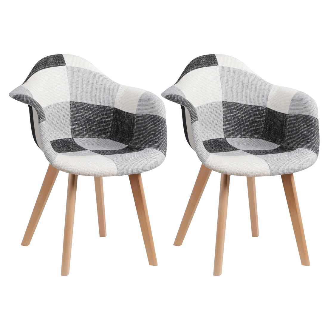 EGOONM Set of 2/4 Dining Chairs Patchwork Chairs with Wooden Legs and padded seat for Kitchen Living Room Technical cloth fabric