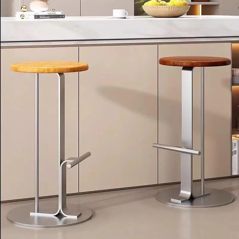 ‌Scandinavian Bar Stools, Solid Wood & Iron Height-Adjustable, Wide Base Counter Seats, Bistro-Grade Home Bar Furniture