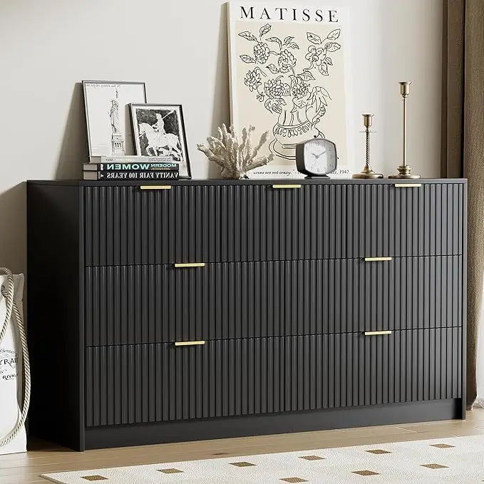 Dresser for Bedroom, Modern 9 Drawer Dresser with Smooth Slides and Gold Handles, Wide Bedroom Chest for Living Room