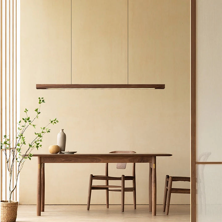 Nordic Minimalist Wabi Sabi Wind Strip Wood Led Pendant Lights Restaurant Bar Home Decor Lamp Dining Room Office Desk Chandelier