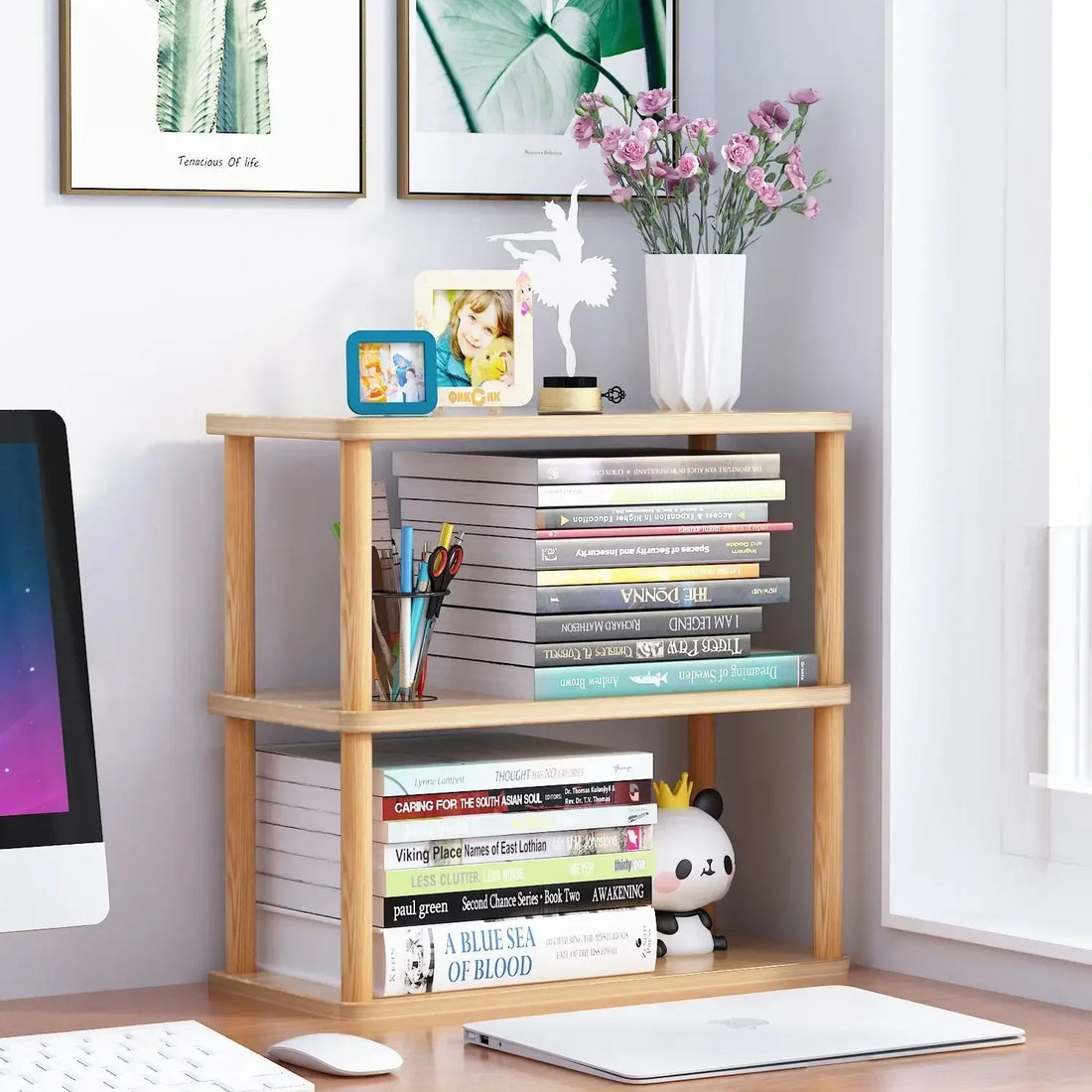 Bookcase Wooden Shelf Desktop Racks Desk Children Storage Multi-fun Office Desk Multi-layer Partition Small Home Storage Holders