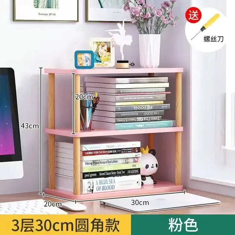 Bookcase Wooden Shelf Desktop Racks Desk Children Storage Multi-fun Office Desk Multi-layer Partition Small Home Storage Holders