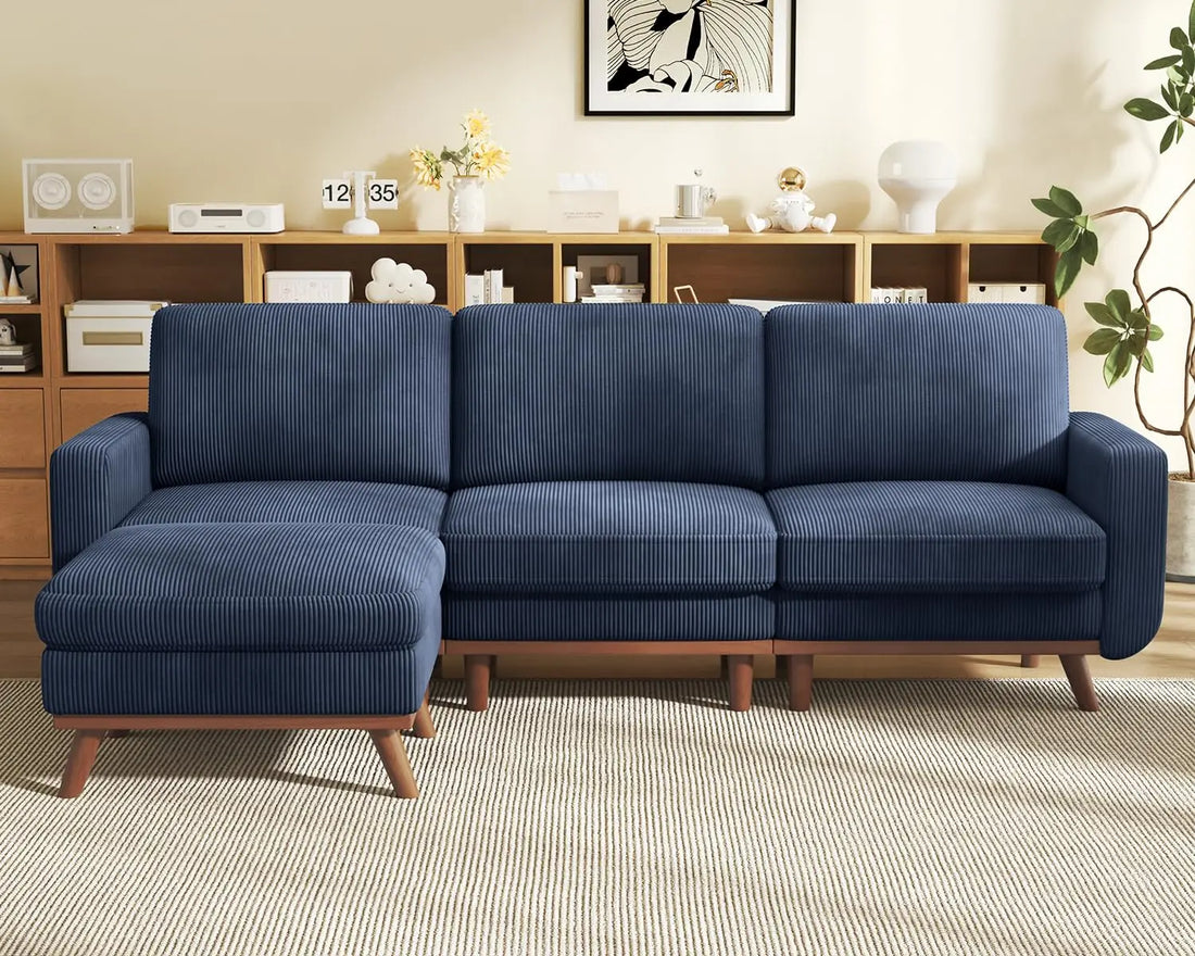 97" L-Shape Modular Sectional Sofa 3-Seat Corduroy Movable Ottoman Living Room Green, Customized