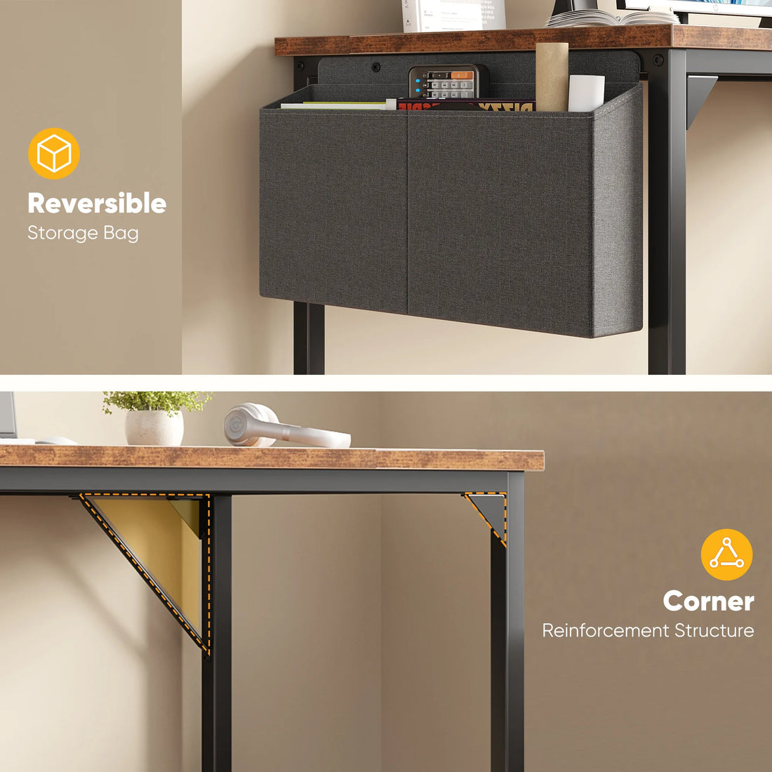 31IN to 55IN Computer Office Desk Writing Study Office Gaming Table with Storage Bag Metal Frame Wood Tabletop Easy Assembly