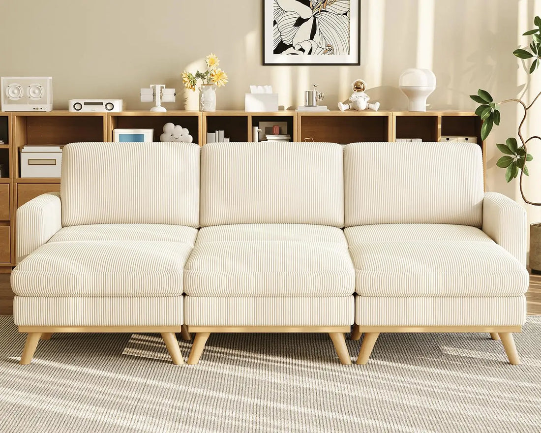 97" L-Shape Modular Sectional Sofa 3-Seat Corduroy Movable Ottoman Living Room Green, Customized