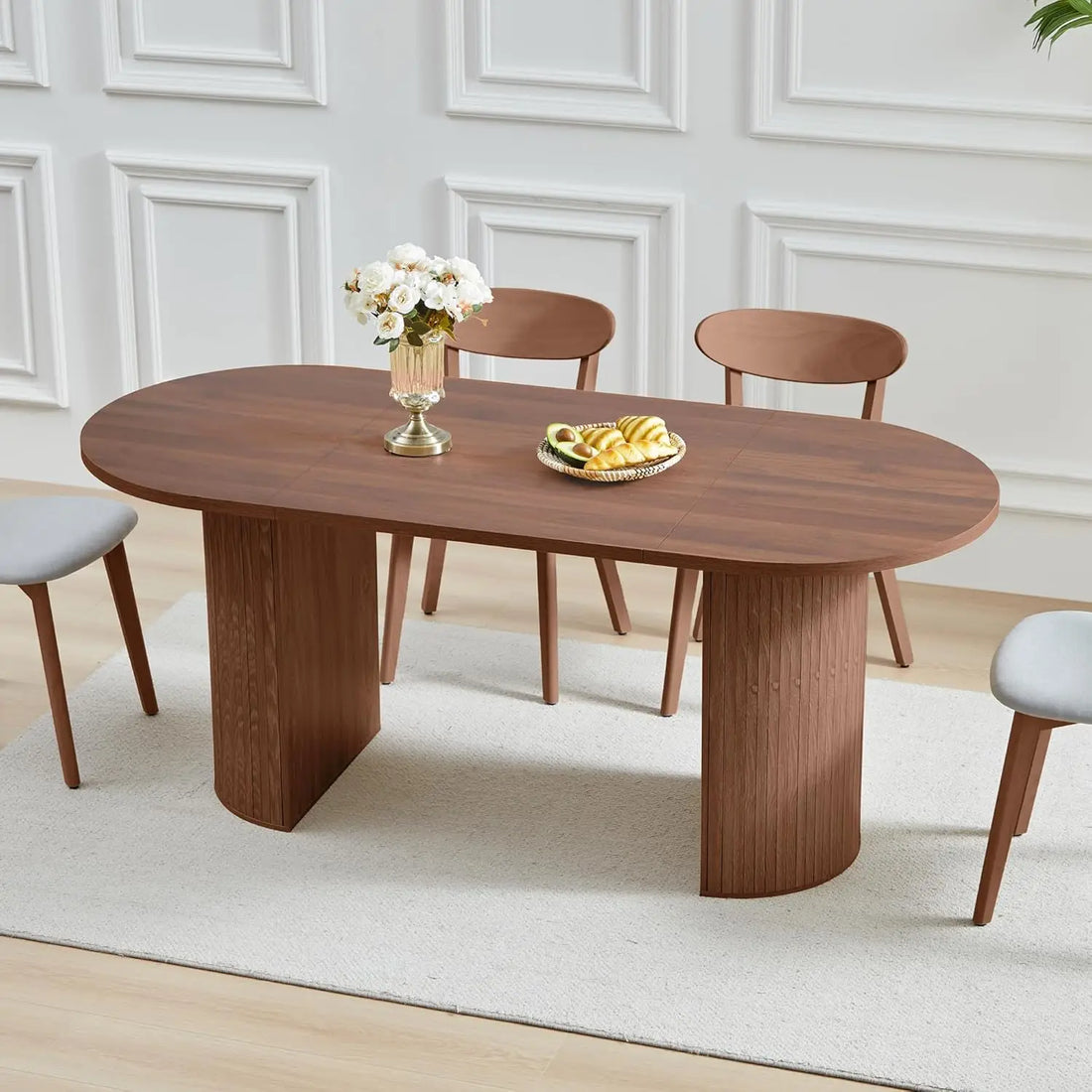 41 in-78 in Extendable Dining Room Table for 4-8, Round Expandable Kitchen Table with Fluted Base, Modern Farmhouse, Customized