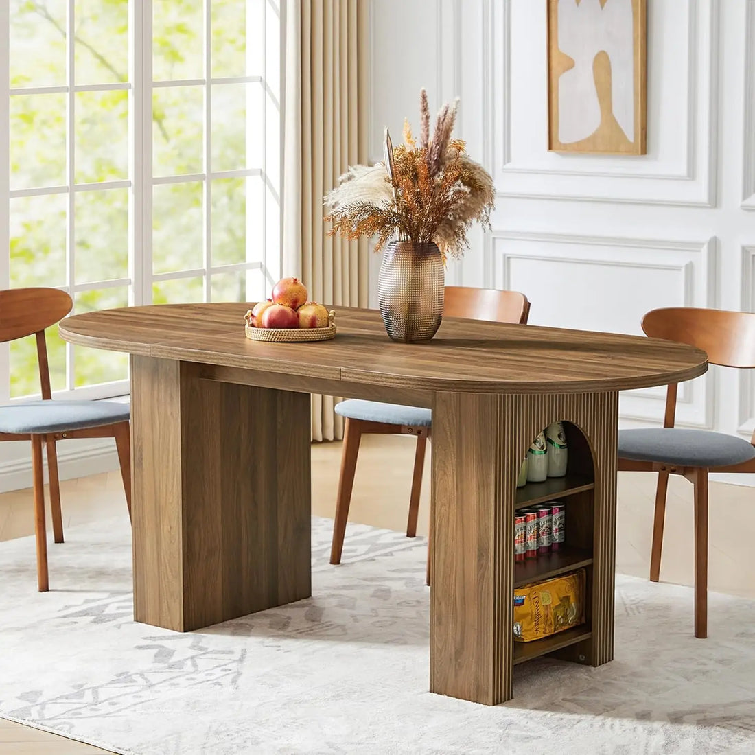 41 in-78 in Extendable Dining Room Table for 4-8, Round Expandable Kitchen Table with Fluted Base, Modern Farmhouse, Customized