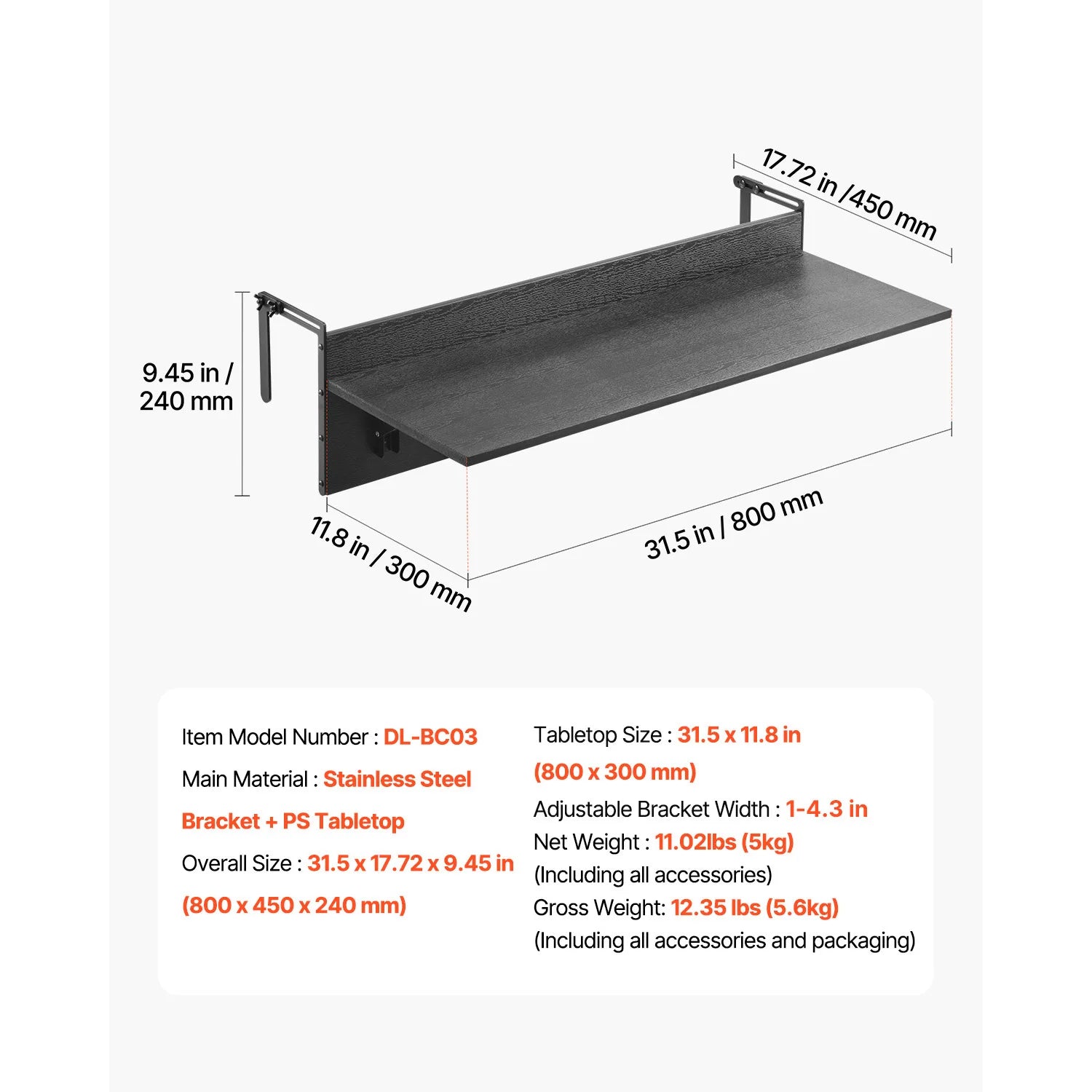 SucceBuy Balcony Hanging Table Folding Balcony Railing Table Outdoor Balcony Bar Table for Railings Serving Table for Patio Deck