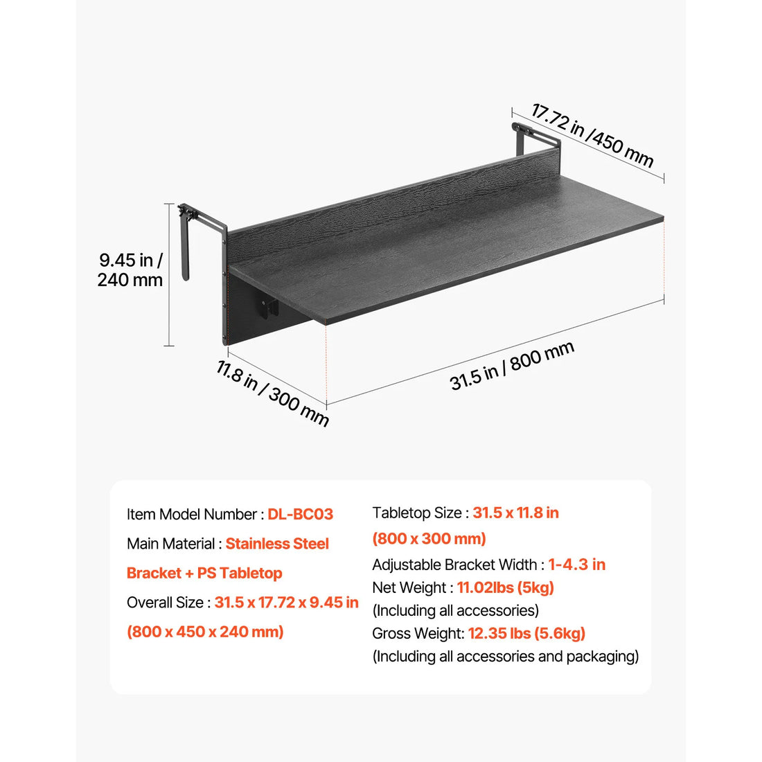SucceBuy Balcony Hanging Table Folding Balcony Railing Table Outdoor Balcony Bar Table for Railings Serving Table for Patio Deck