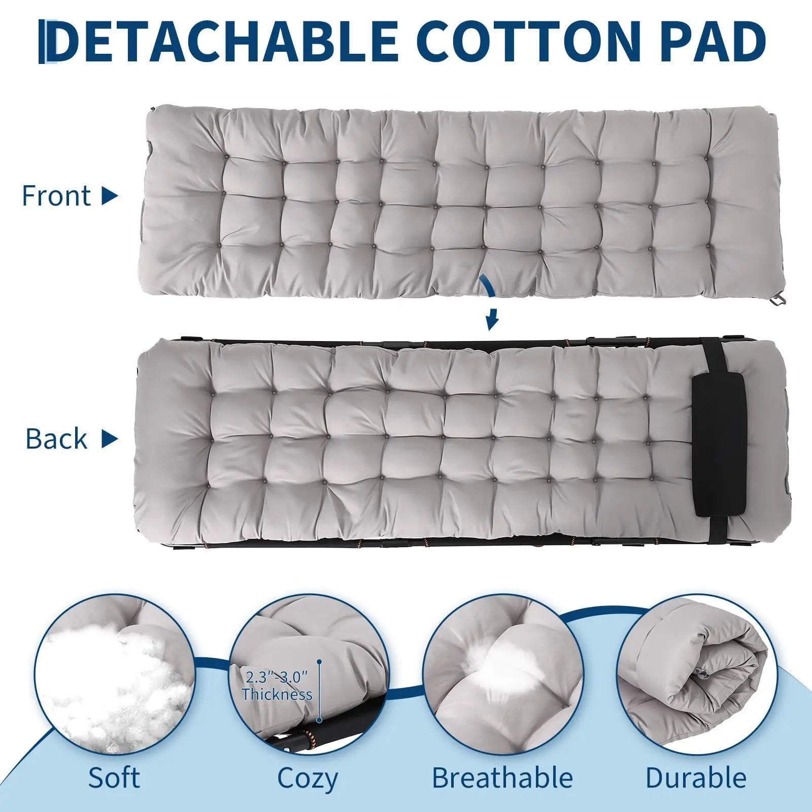 Portable Camping Cot for Adults, Folding Sleeping Cot with Removable Thick Mattress & Carry Bag, Double Layer Oxford Camping Bed