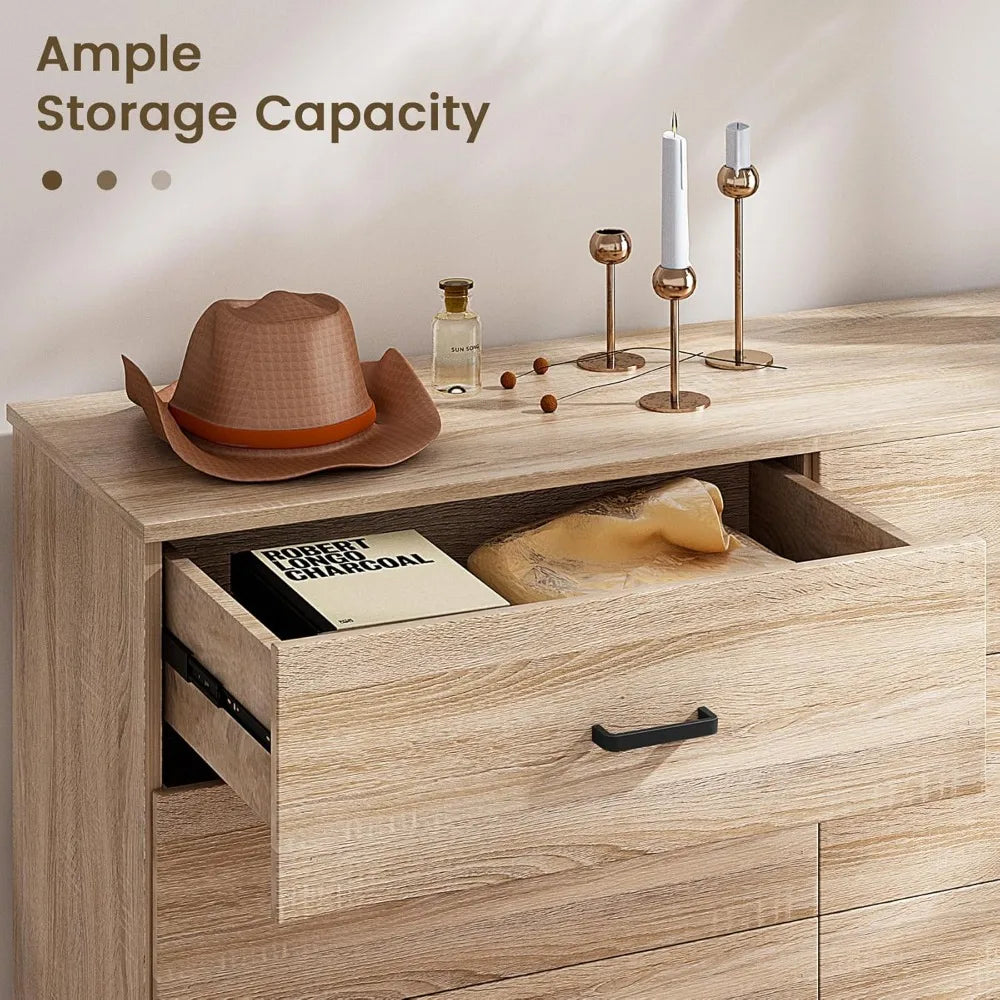 Dresser for Bedroom, 6 Drawer Double Dresser, Modern Chest of Drawers with Deep Drawers, TV Stand Large Storage Organizer