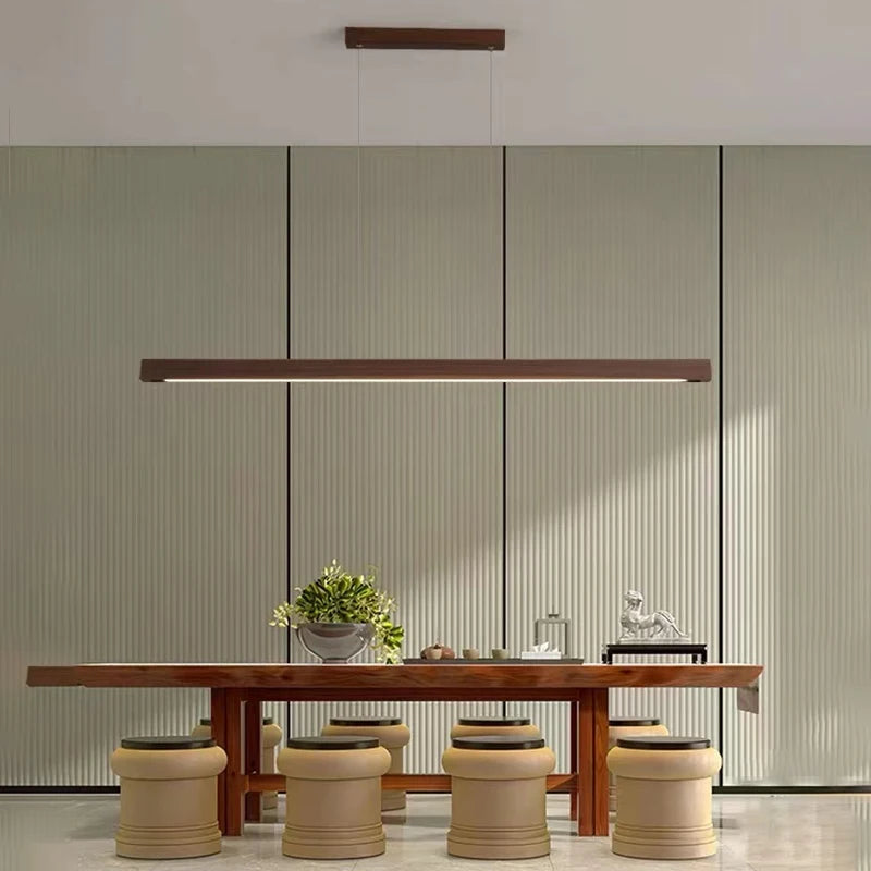 Nordic Minimalist Wabi Sabi Wind Strip Wood Led Pendant Lights Restaurant Bar Home Decor Lamp Dining Room Office Desk Chandelier