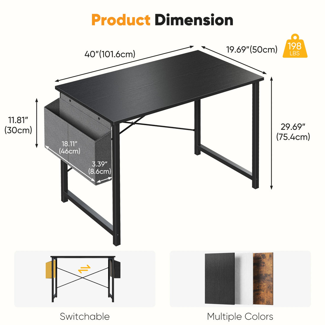 31IN to 55IN Computer Office Desk Writing Study Office Gaming Table with Storage Bag Metal Frame Wood Tabletop Easy Assembly