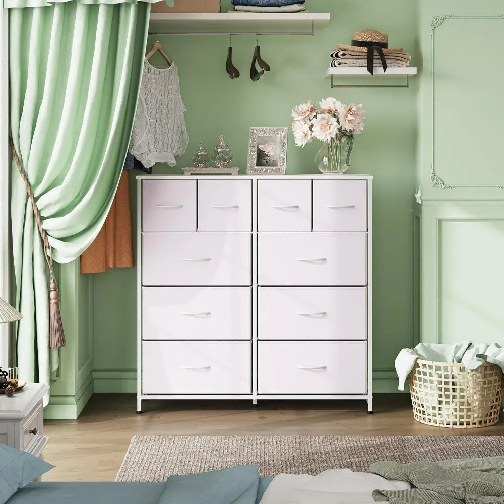 WLIVE White 10-Drawer Fabric Dresser Tall Storage Organizer Unit For Bedroom Living Room Closet Hallway