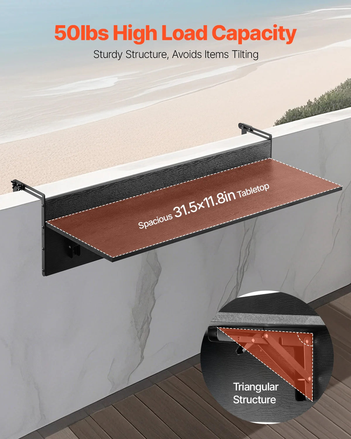 SucceBuy Balcony Hanging Table Folding Balcony Railing Table Outdoor Balcony Bar Table for Railings Serving Table for Patio Deck