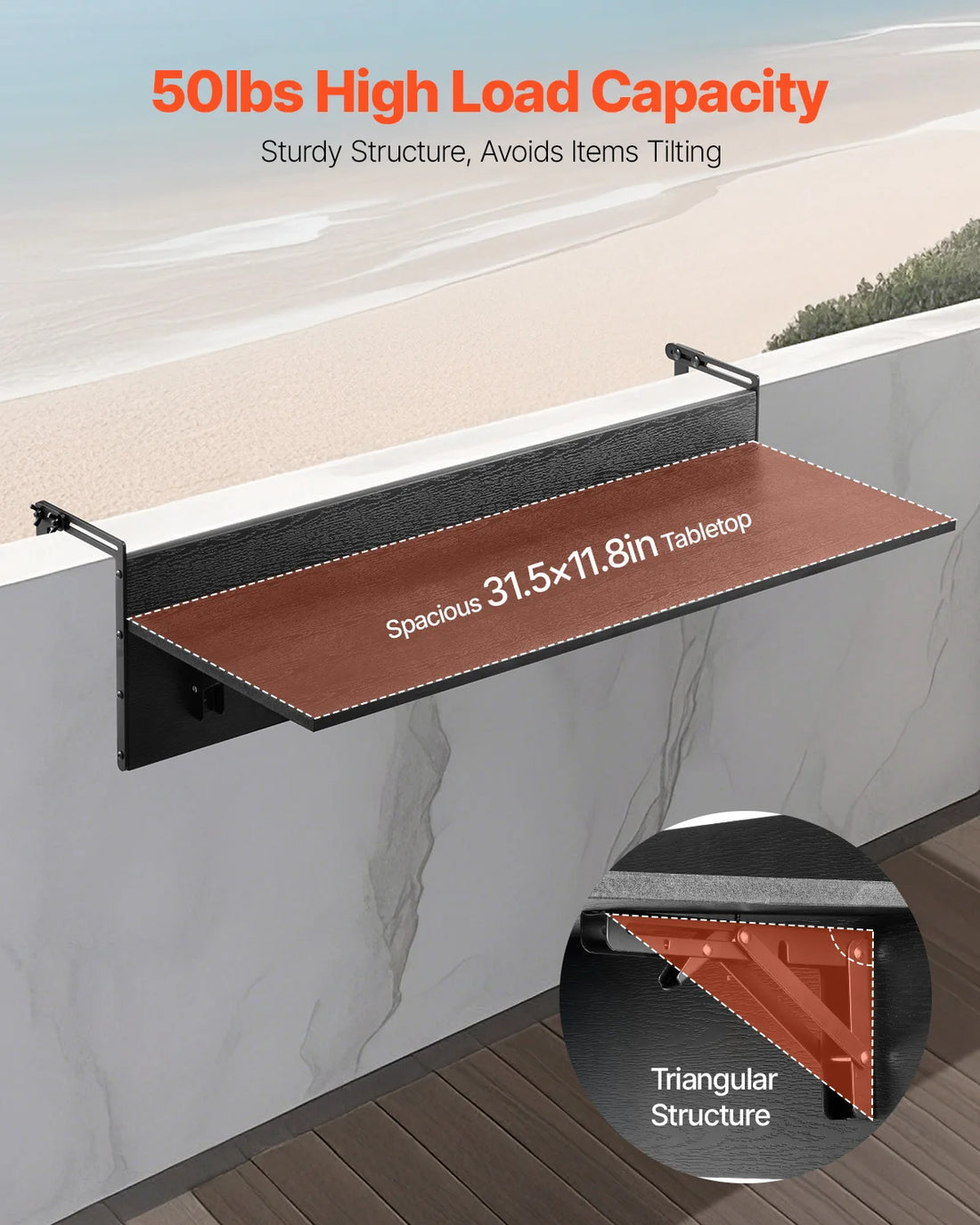 SucceBuy Balcony Hanging Table Folding Balcony Railing Table Outdoor Balcony Bar Table for Railings Serving Table for Patio Deck