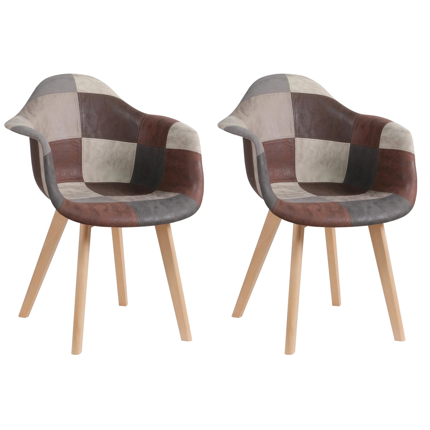 EGOONM Set of 2/4 Dining Chairs Patchwork Chairs with Wooden Legs and padded seat for Kitchen Living Room Technical cloth fabric