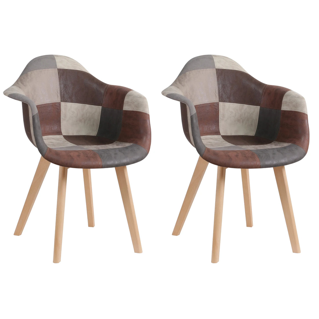 EGOONM Set of 2/4 Dining Chairs Patchwork Chairs with Wooden Legs and padded seat for Kitchen Living Room Technical cloth fabric