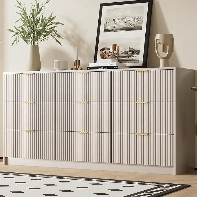 Dresser for Bedroom, Modern 9 Drawer Dresser with Smooth Slides and Gold Handles, Wide Bedroom Chest for Living Room