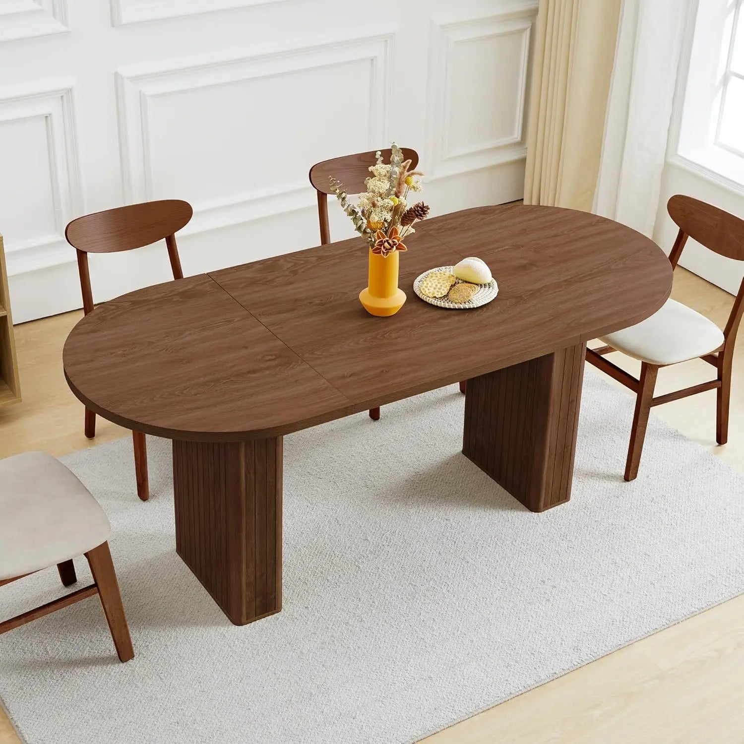 41 in-78 in Extendable Dining Room Table for 4-8, Round Expandable Kitchen Table with Fluted Base, Modern Farmhouse, Customized
