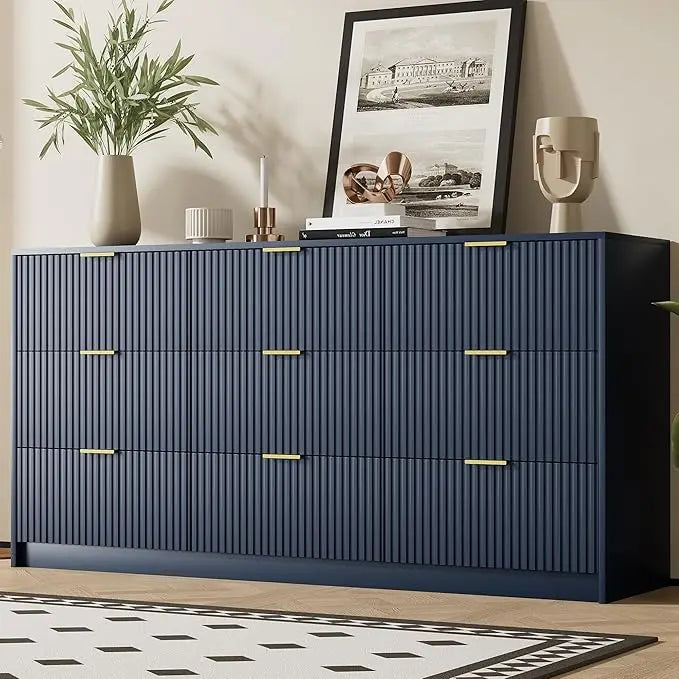Dresser for Bedroom, Modern 9 Drawer Dresser with Smooth Slides and Gold Handles, Wide Bedroom Chest for Living Room