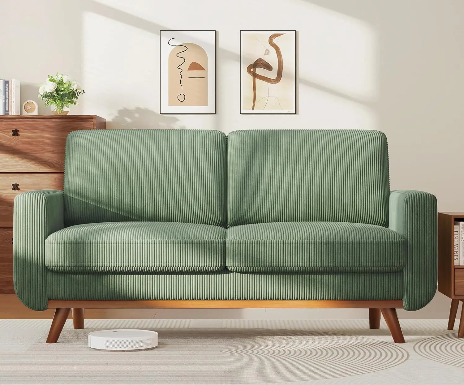 97" L-Shape Modular Sectional Sofa 3-Seat Corduroy Movable Ottoman Living Room Green, Customized