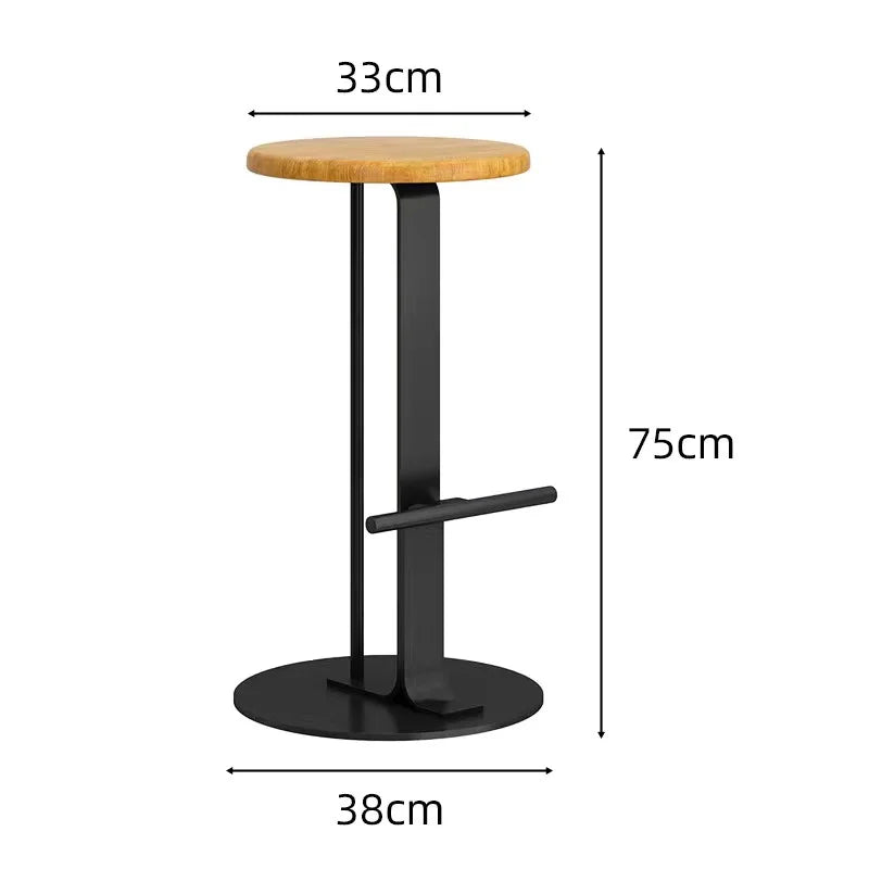 ‌Scandinavian Bar Stools, Solid Wood & Iron Height-Adjustable, Wide Base Counter Seats, Bistro-Grade Home Bar Furniture