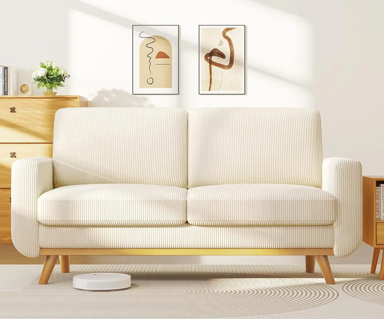 97" L-Shape Modular Sectional Sofa 3-Seat Corduroy Movable Ottoman Living Room Green, Customized